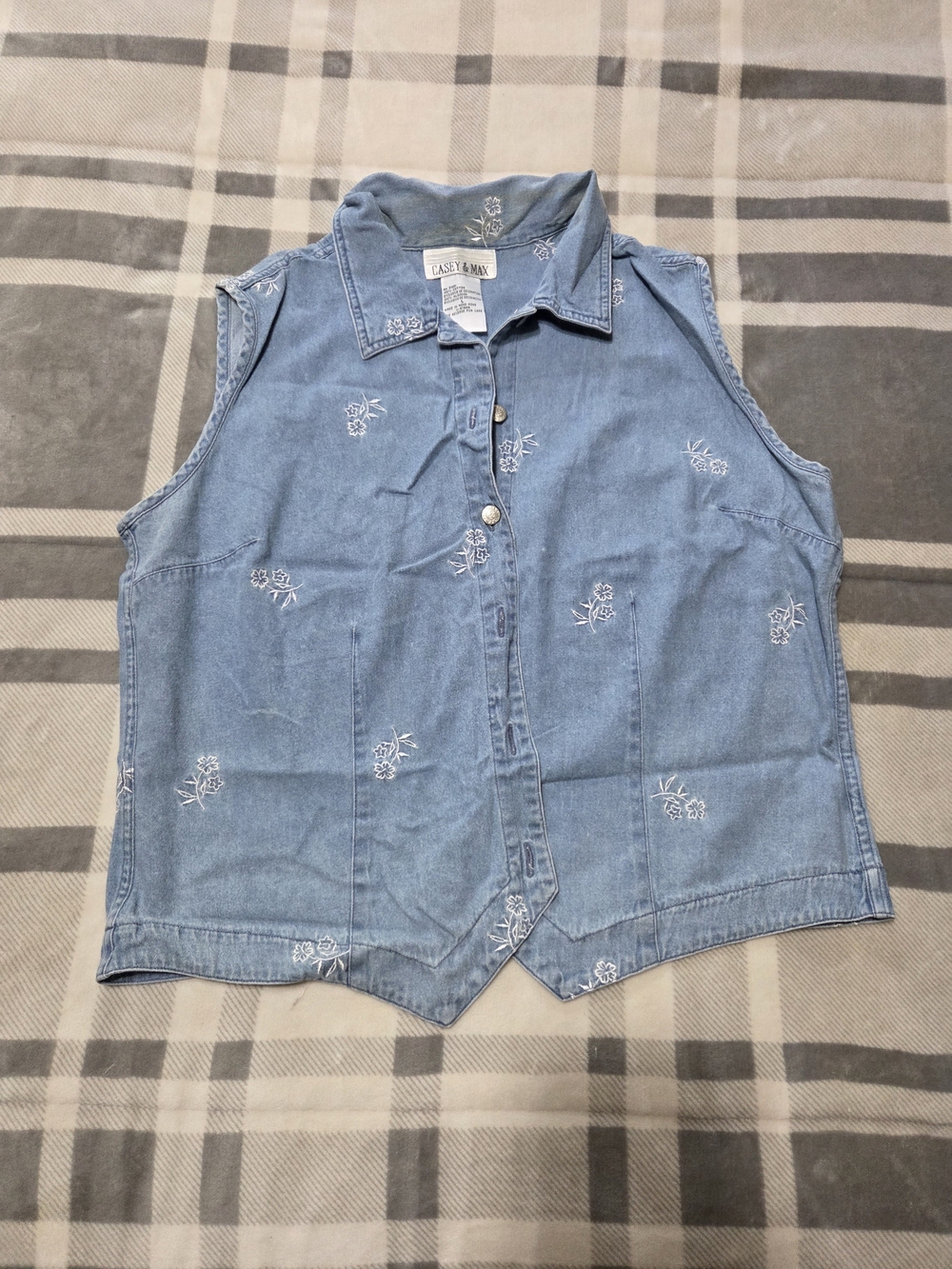 Light Wash Embroidered Denim Sleeveless Vest by Casey & Max
